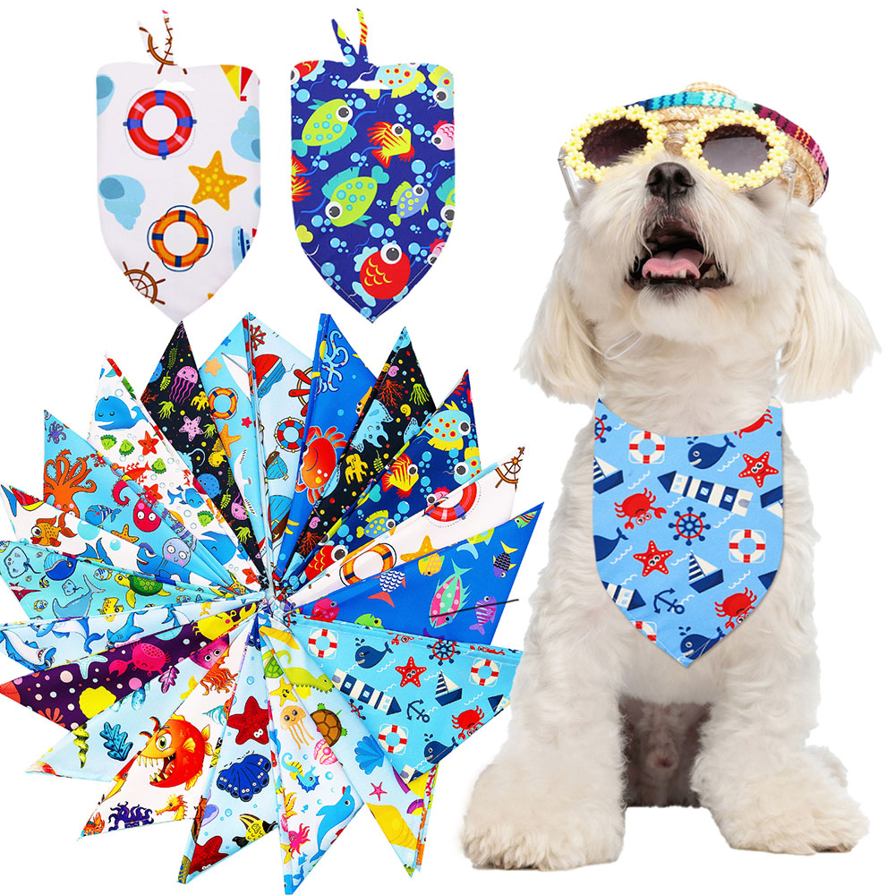 Dog Bandana Scarf - 50pcs Pet Dog Bandana Fashion Ocean