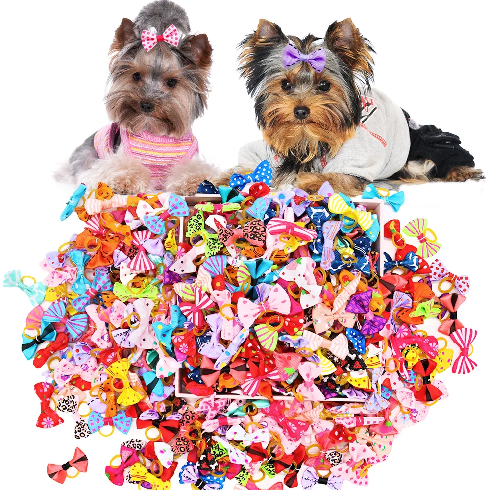 Pet Supplies In Bulk - 50PCS Dog Bows With Rubber Bands