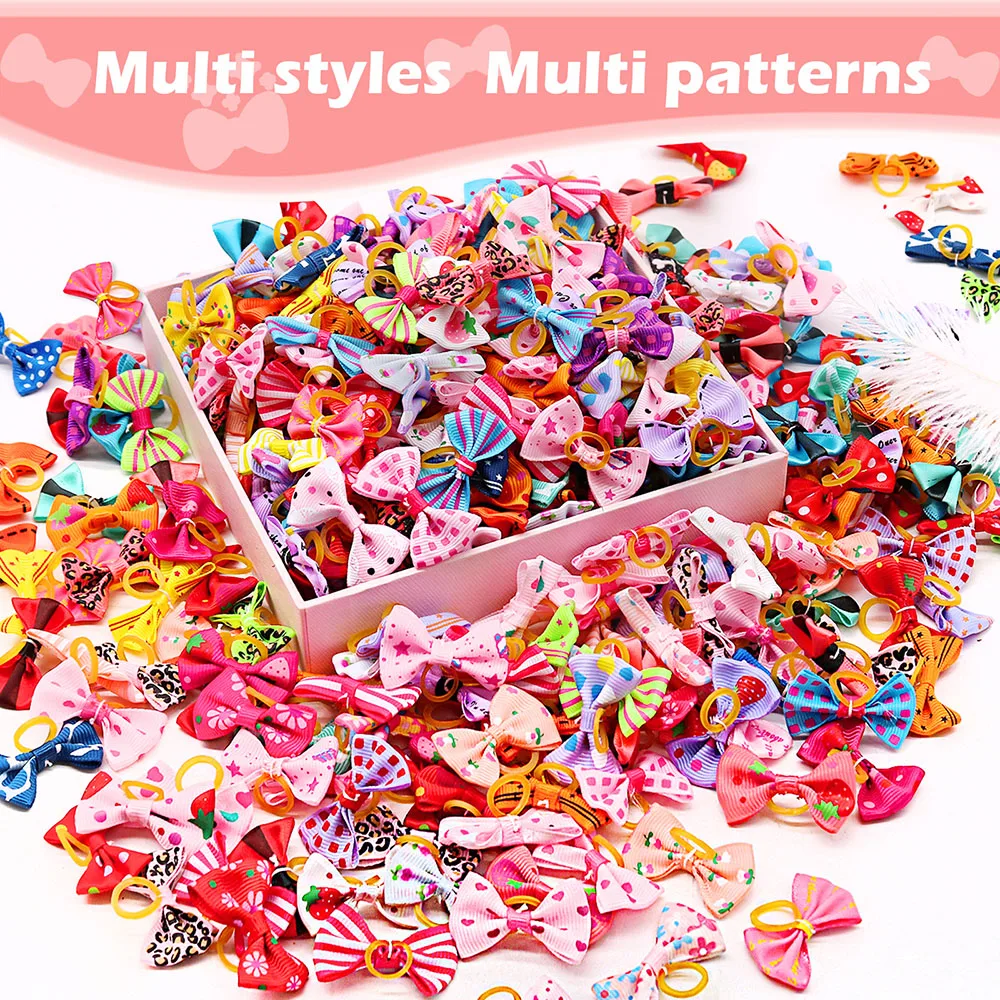 50PCS Dog Bows With Rubber Ban - огляд і ціна Pet Supplies In Bulk
